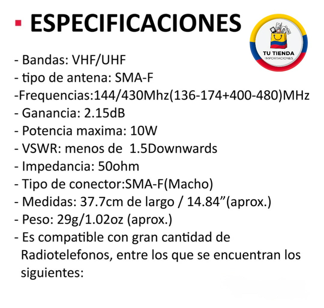 ANTENA BAOFENG LARGA 38 CM PARA RADIOS